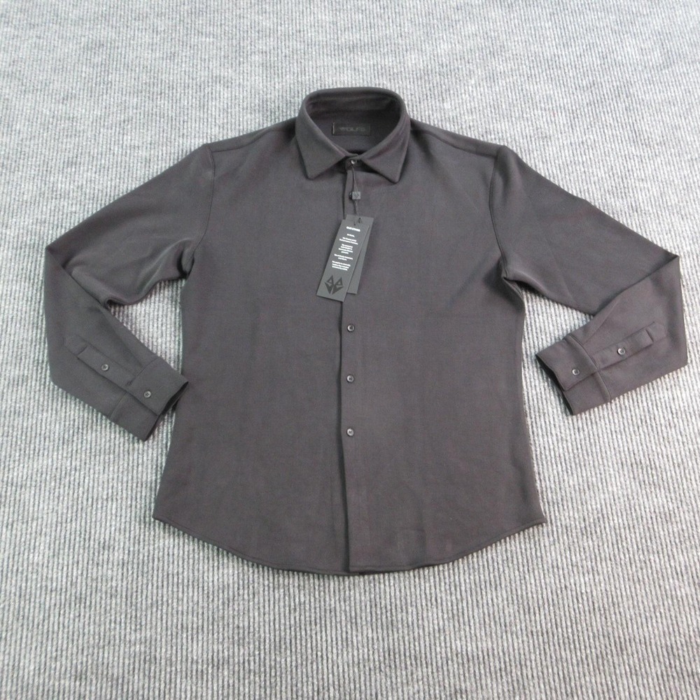 WOLFS Dress Shirt Mens L Black Slim Jersey Collared Long Sleeve Stretch NWT